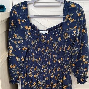 Baltic Born Navy Floral Smocked Tunic with Yellow Blossoms